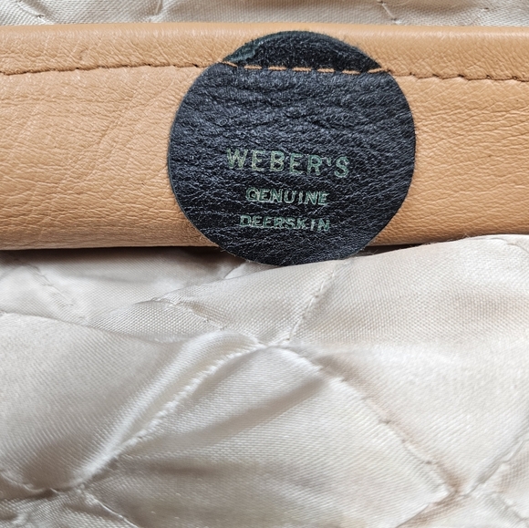 Vintage 70s Weber's Peach Leather Large Baguette Gold Metal Handle Women's Purse - Picture 12 of 13